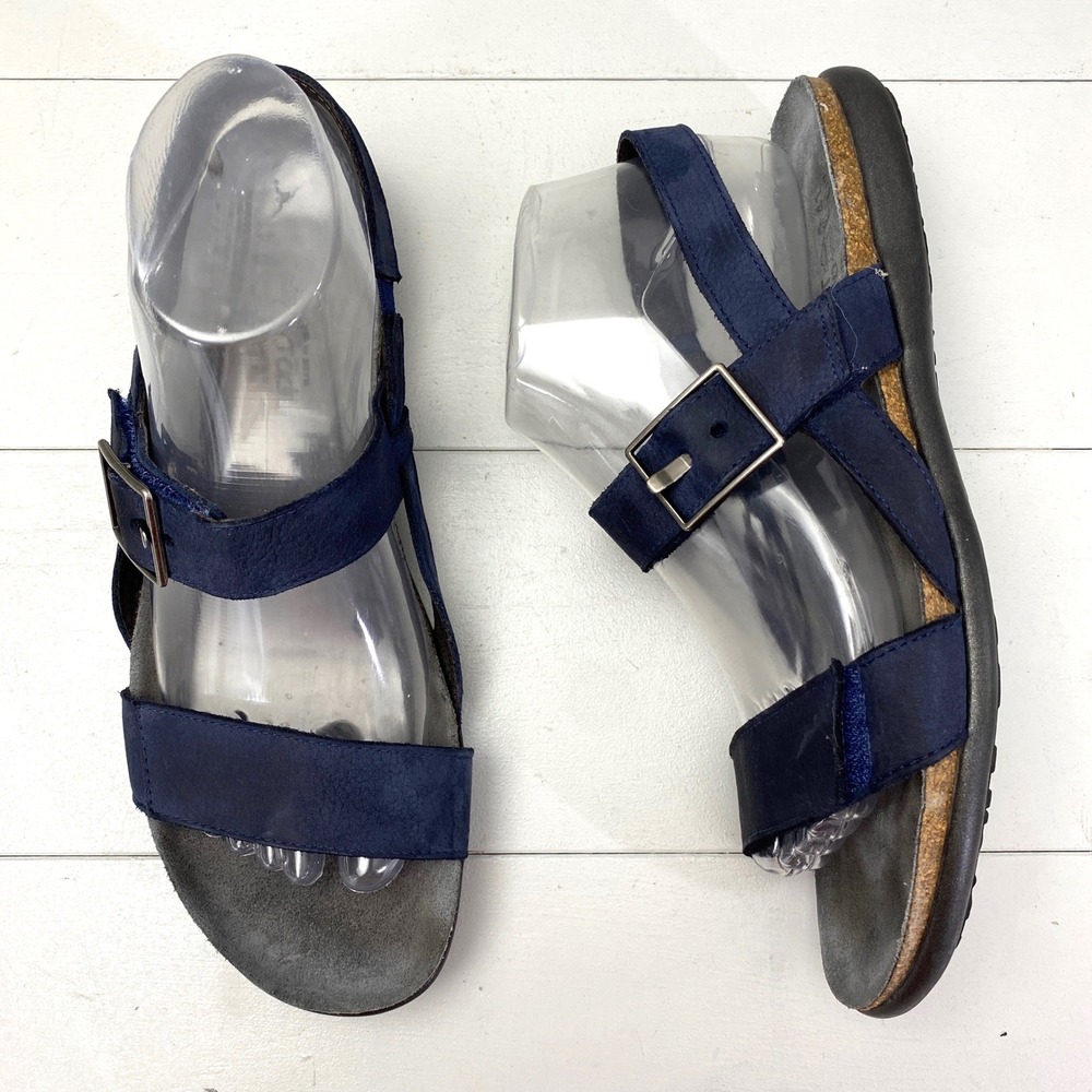 Naot Kayla Leather Sandals Women Size 41 10 Navy Blue Comfort Strappy Hook Loop